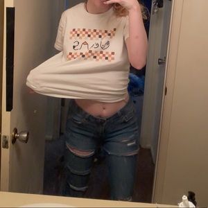 dark wash distressed jeans with ‘slits’, mid rise (price negotiable!)